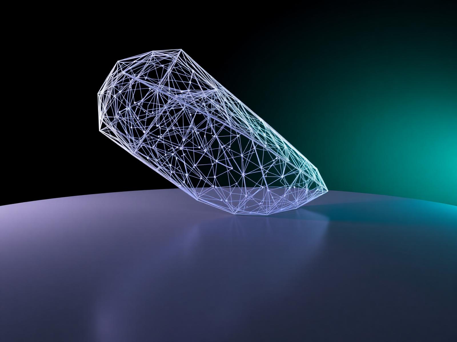 Wireframe 3D model rendered with cyan lighting